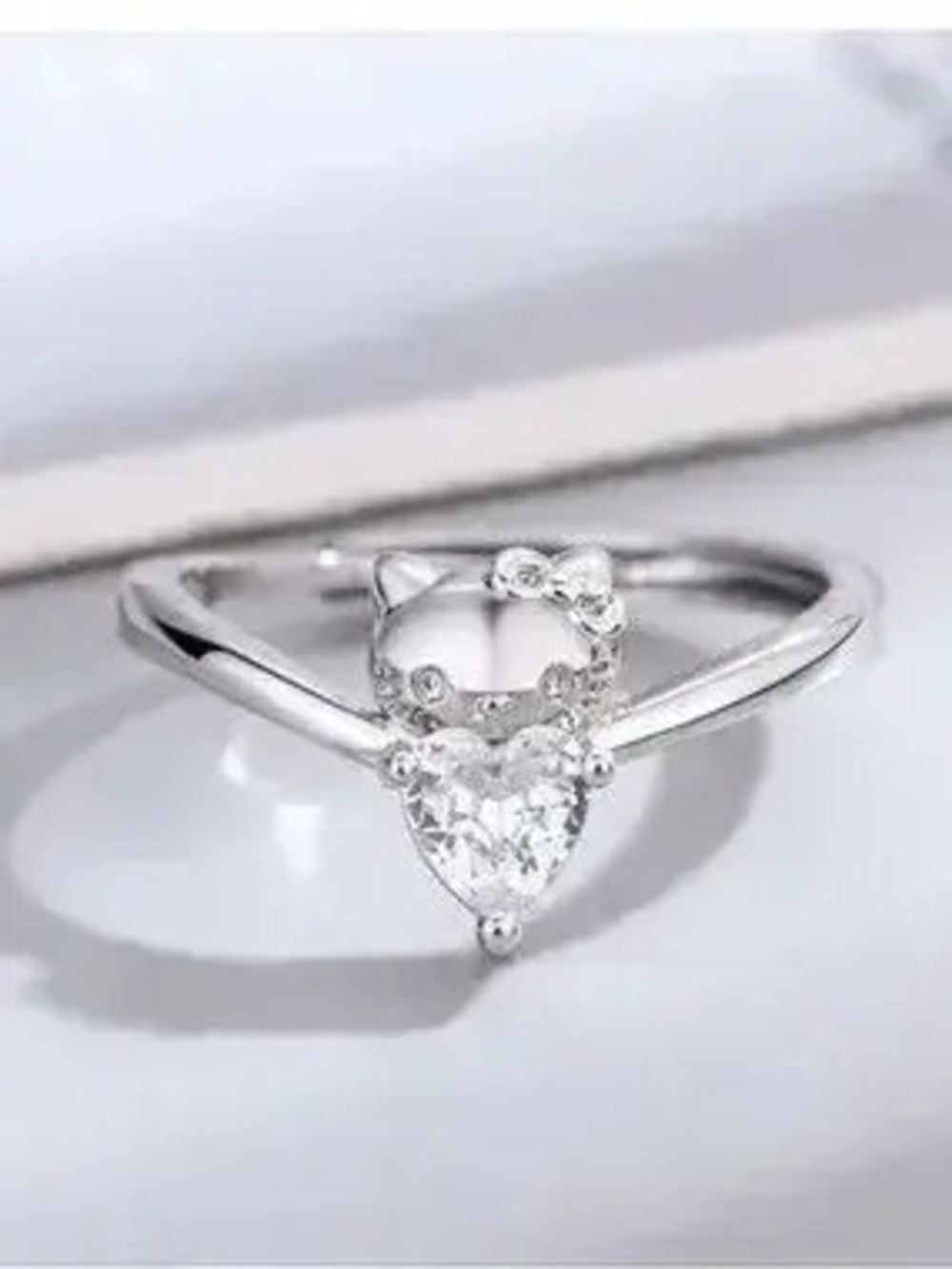 Stainless Steel Silver Hello Kitty Zircon Ring Gift